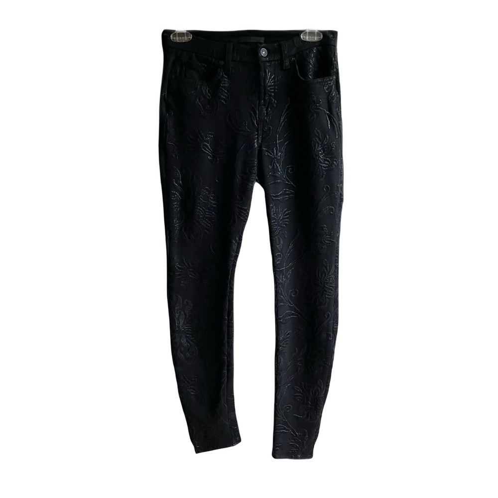 7 For All Mankind Black Floral Embroidered Skinny Jeans Size 26 Mid Rise Stretch